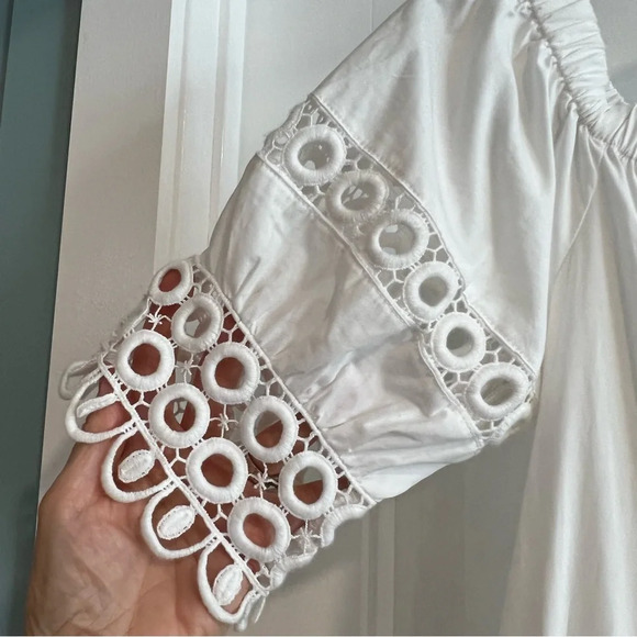 Who‎ What Wear White Cotton Tie Waist Dress Puff Short Embellished Sleeves. XS. - Picture 6 of 10